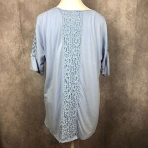 Chico's Shirt Womens 0 /‎ Small Top Blue Lace Shoulder Back Insert Pullover Boho